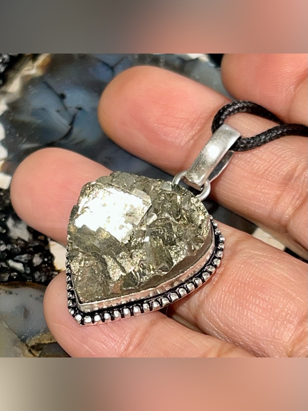 Dainty & Small Teardrop “Fools Gold” Drusy Pyrite Pendant 1 1/2”